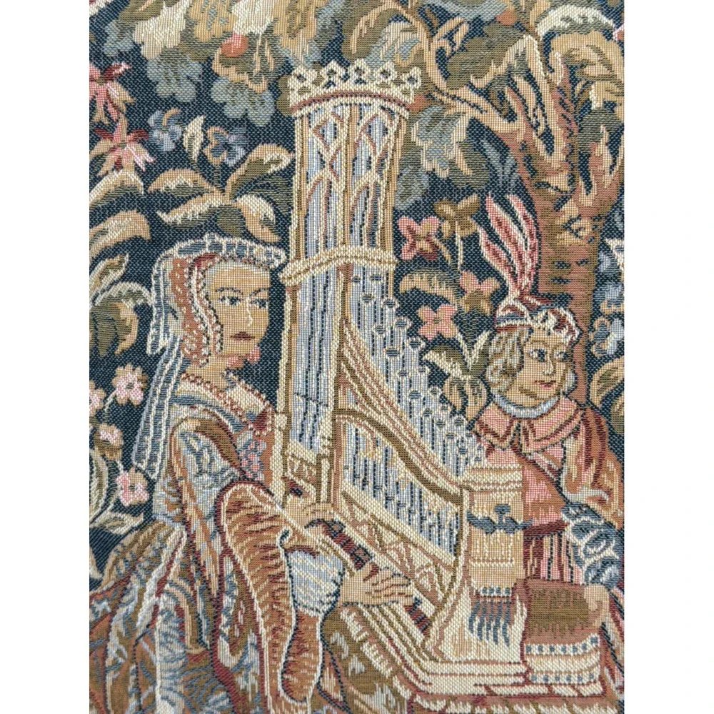 Vtg Medieval Tapestry Pillow Made in England Renaissance Velvet Back 16x16